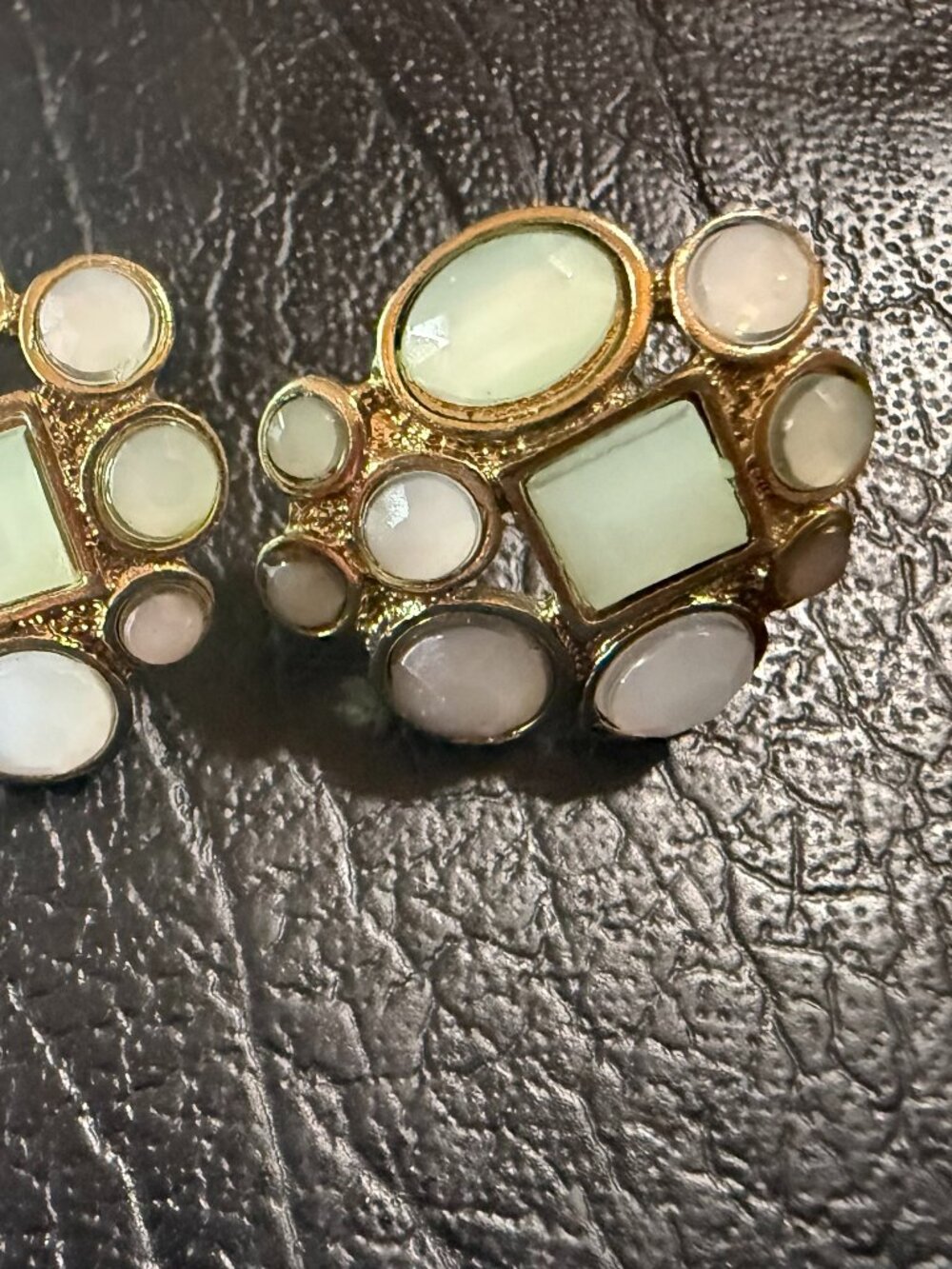 Pastel Green Mosaic Statement Stud Earrings
